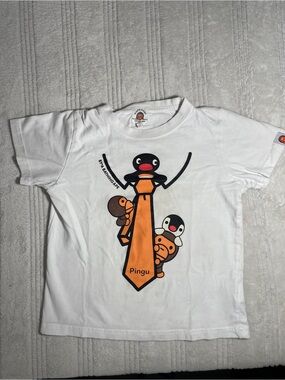 BAPE Baby Milo x Pingu Graphic T-Shirt Kids Size 120 White Rare